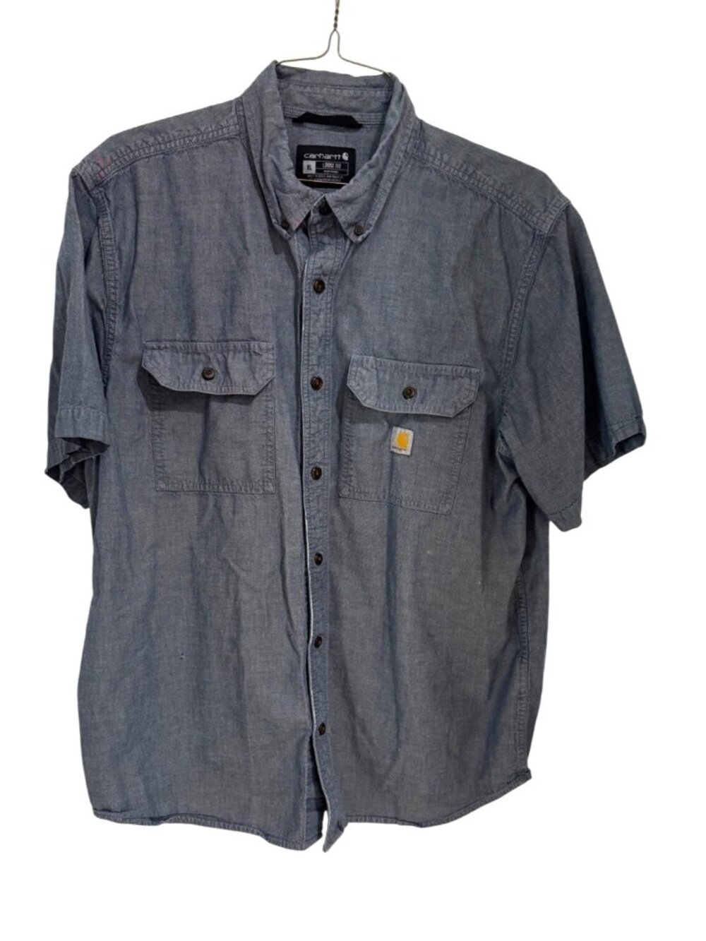 Carhartt Shirt Men's Black Chambray Midweight Short Sleeve Button Work Shirt XL